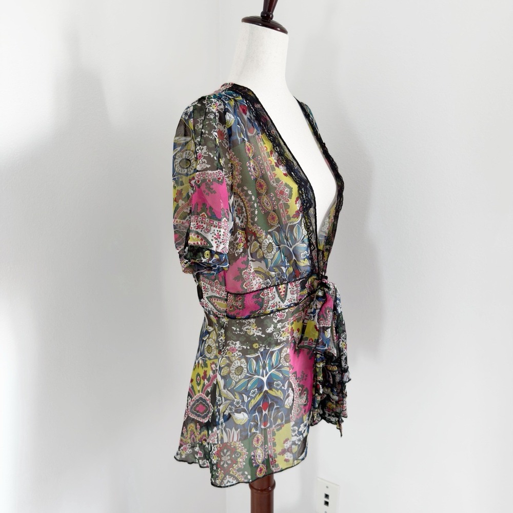 CAbi Top Womens Medium Patchwork Print Paisley Sheer Fairy Whimsical Dainty Lace - Picture 3 of 8